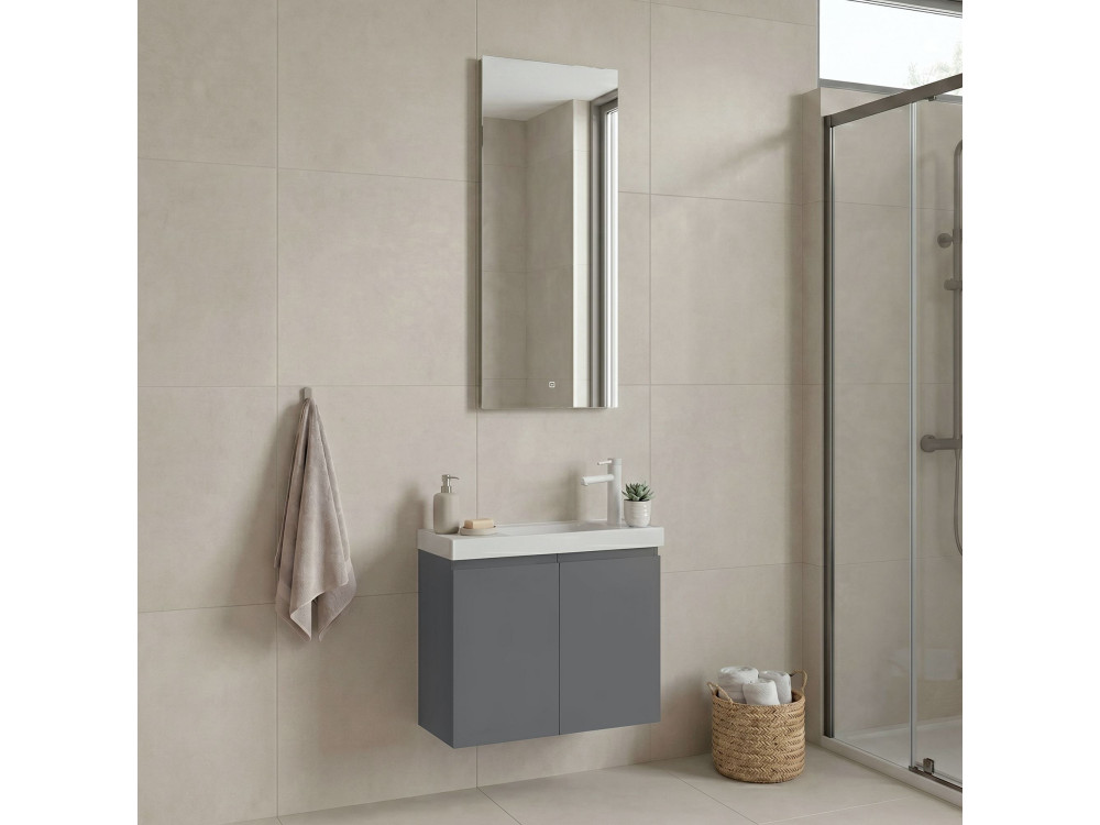 Set mobile lavabo con specchio (2 pezzi) "Ferla 60" - 60 x 22 x 50 cm - Grigio opaco