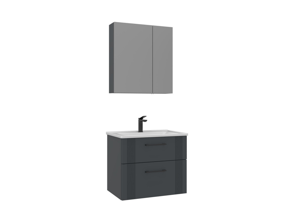 Set mobile lavabo con specchio (2 pezzi) "Bari 65 v2" - 65 x 45 x 55 cm - Antracite opaco