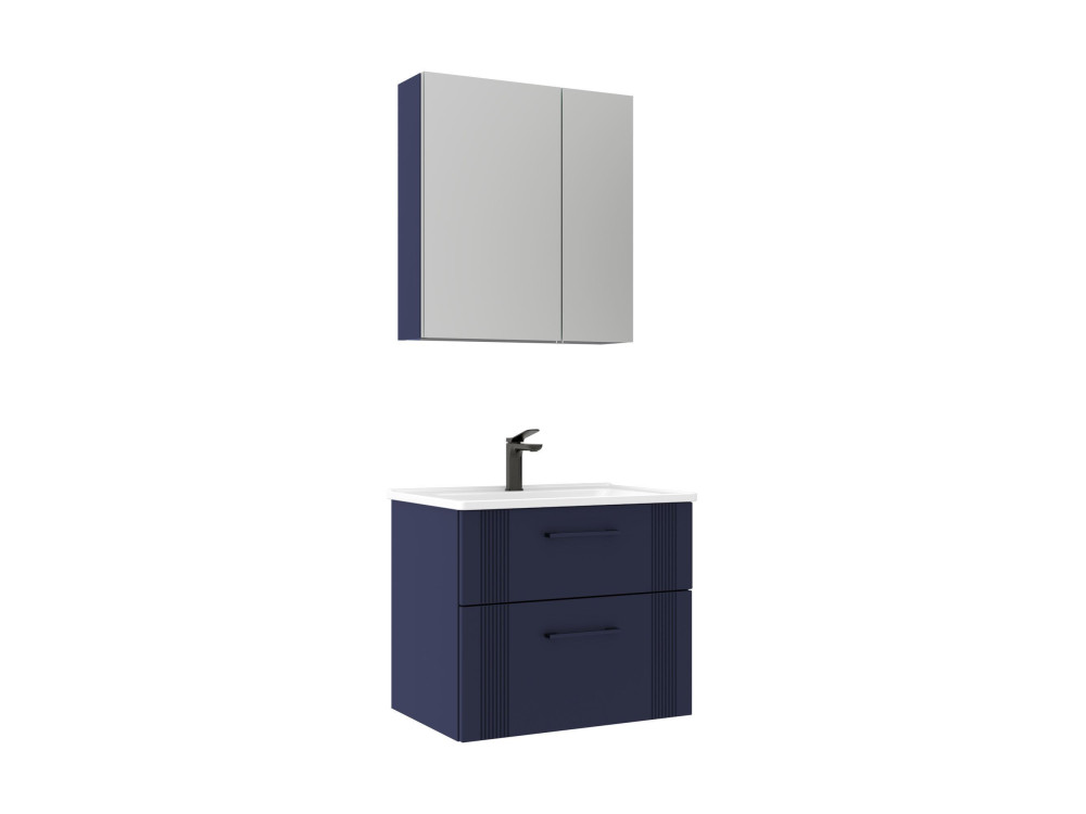 Set mobile lavabo con specchio (2 pezzi) "Bari 65 v2" - 65 x 45 x 55 cm - Blu navy opaco