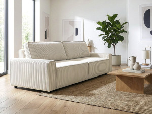 Divano letto in velluto a coste "Montaigne" - 3 posti - Beige 2