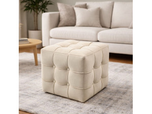 Pouf in velluto "Lizbon" - 42 x 42 x 42 cm - Crema 2