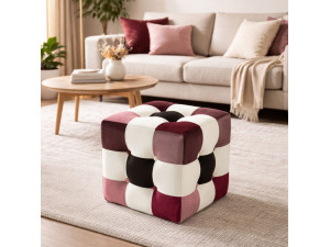 Pouf in velluto "Patchwork" - 42 x 42 x 42 cm - Multicolore 2