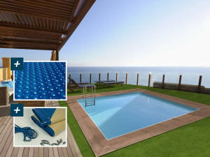 Piscina rettangolare in legno "Caimans" - 4,10 x 3,00 x 1,24 m + copertura a bolle 180 µ - copertura invernale 280 g/m 2