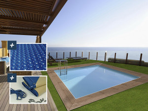 Piscina rettangolare in legno "Maldive" - ??3,20 x 3,20 x 1,24 m + copertura a bolle da 180 µ - copertura invernale da 280 g/m² 2