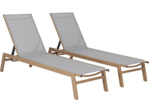 Set di 2 lettini "Elysia" in alluminio effetto legno - Grigio chiaro