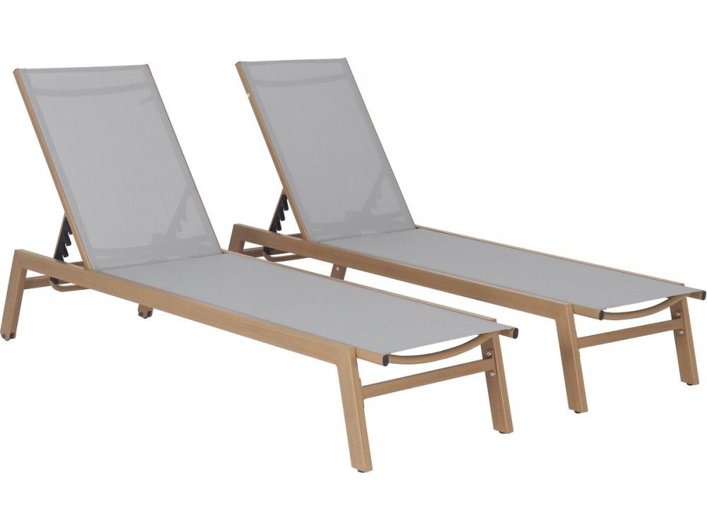 Set di 2 lettini "Elysia" in alluminio effetto legno - Grigio chiaro
