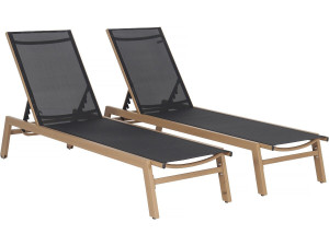 Set di 2 lettini "Elysia" in alluminio finto legno - Nero