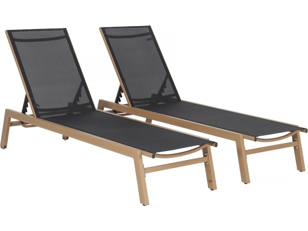 Set di 2 lettini "Elysia" in alluminio finto legno - Nero