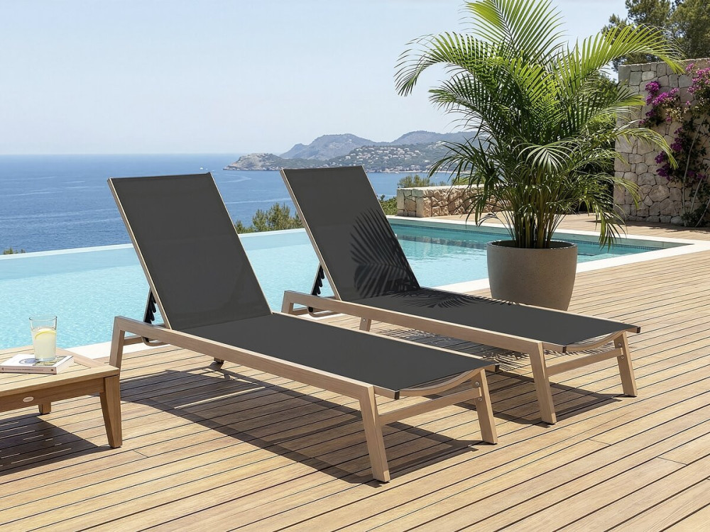 Set di 2 lettini "Elysia" in alluminio finto legno - Nero