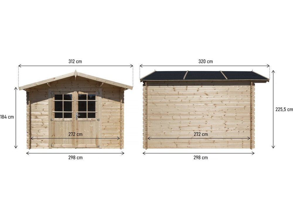 Casetta da giardino in legno 9,4 m² "Lys" - 320 x 298 x 225 cm - 28 mm