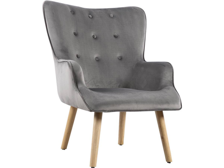 Poltrona in velluto stile scandinavo "Odense" - 73 x 81 x 92,5 cm - 1 posto - Grigio