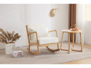 Sedia a dondolo in stile scandinavo in bouclé e legno "Clinton" - Beige 2
