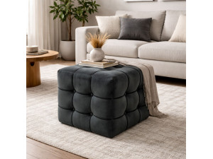 Pouf in velluto "Lizbon" - 42 x 42 x 42 cm - Grigio 2