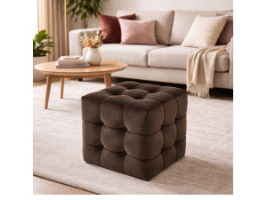 Pouf in velluto "Lizbon" - 42 x 42 x 42 cm - Marrone 2