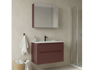 Set mobile lavabo con specchio (2 pezzi) "Messina 85 v2" - 85 x 45 x 55 cm - Rosso opaco 2