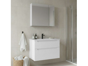 Set mobile lavabo con specchio (2 pezzi) "Messina 85 v2" - 85 x 45 x 55 cm - Bianco opaco 2