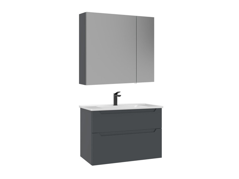 Set mobile lavabo con specchio (2 pezzi) "Messina 85 v2" - 85 x 45 x 55 cm - Antracite opaco