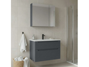 Set mobile lavabo con specchio (2 pezzi) "Messina 85 v2" - 85 x 45 x 55 cm - Antracite opaco 2