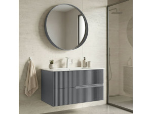Set mobile lavabo con specchio (2 pezzi) "Moonlight 90 v2" - 91 x 51 x 51 cm - Grigio opaco 2