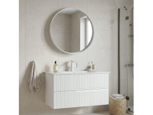 Set mobile lavabo con specchio (2 pezzi) "Moonlight 90 v2" - 91 x 51 x 51 cm - Bianco opaco 2