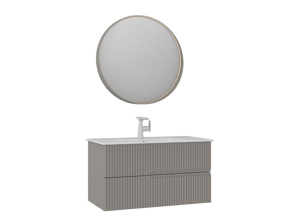 Set mobile lavabo con specchio (2 pezzi) "Moonlight 90 v2" - 91 x 51 x 51 cm - Matte Mink