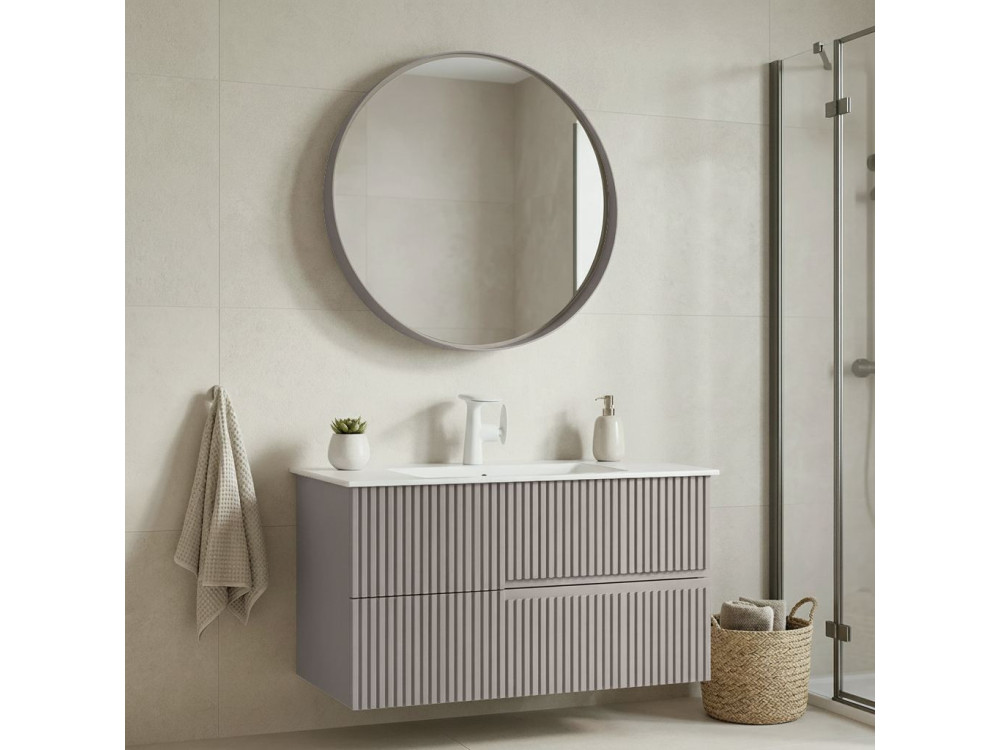 Set mobile lavabo con specchio (2 pezzi) "Moonlight 90 v2" - 91 x 51 x 51 cm - Matte Mink