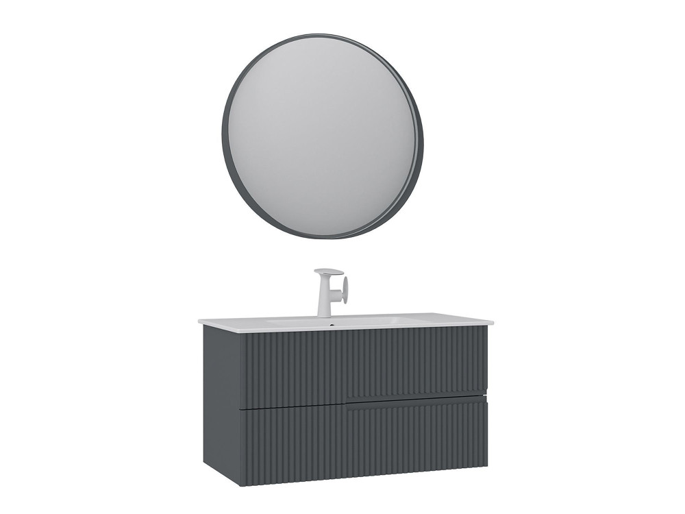 Set mobile lavabo con specchio (2 pezzi) "Moonlight 90 v2" - 91 x 51 x 51 cm - Antracite opaco