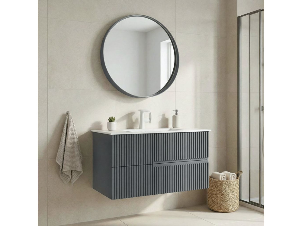 Set mobile lavabo con specchio (2 pezzi) "Moonlight 90 v2" - 91 x 51 x 51 cm - Antracite opaco