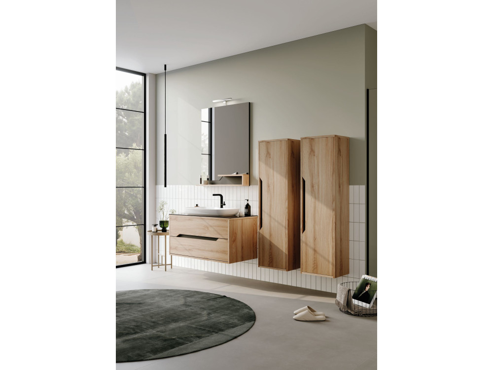 Set mobile lavabo con specchio (2 pezzi) "Galia 100 v2" - 100 x 50 x 50 cm - Rovere