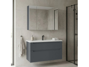 Set mobile lavabo con specchio (2 pezzi) "Messina 100 v2" - 100 x 45 x 55 cm - Antracite opaco 2