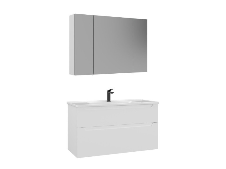 Set mobile lavabo con specchio (2 pezzi) "Messina 100 v2" - 100 x 45 x 55 cm - Bianco opaco