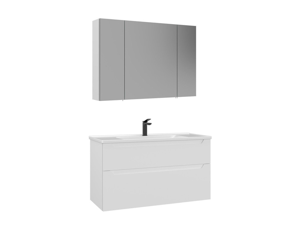 Set mobile lavabo con specchio (2 pezzi) "Messina 100 v2" - 100 x 45 x 55 cm - Bianco opaco