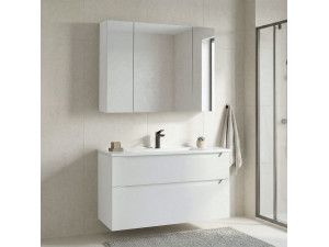 Set mobile lavabo con specchio (2 pezzi) "Messina 100 v2" - 100 x 45 x 55 cm - Bianco opaco 2