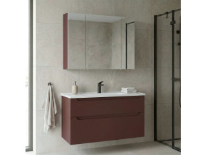 Set mobile lavabo con specchio (2 pezzi) "Messina 100 v2" - 100 x 45 x 55 cm - Rosso opaco 2