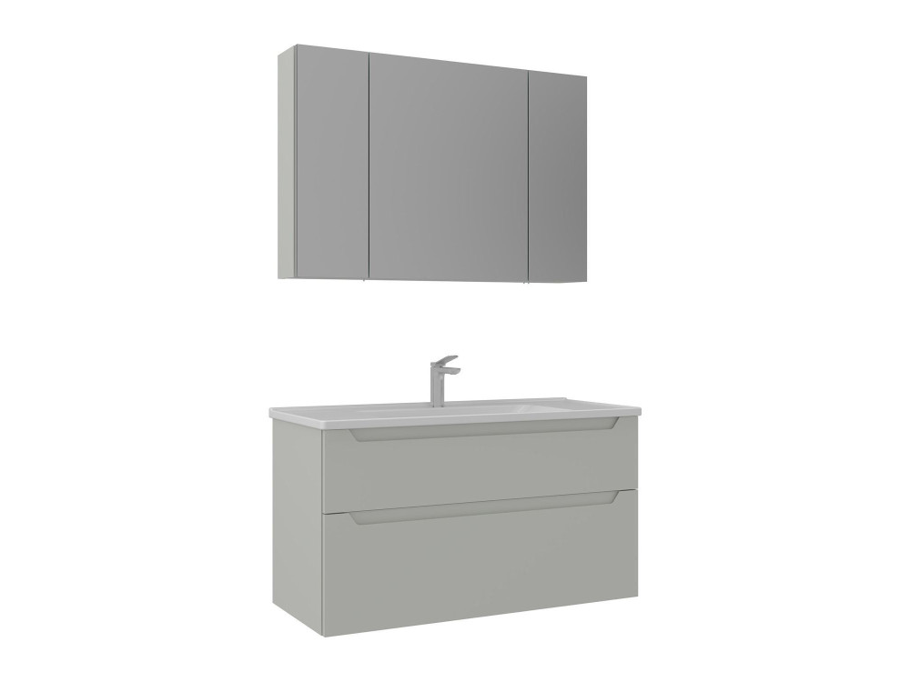 Set mobile lavabo con specchio (2 pezzi) "Messina 100 v2" - 100 x 45 x 55 cm - Cashmere opaco