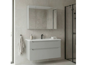 Set mobile lavabo con specchio (2 pezzi) "Messina 100 v2" - 100 x 45 x 55 cm - Cashmere opaco 2