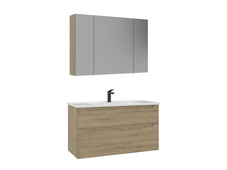 Set mobile lavabo con specchio (2 pezzi) "Messina 100 v2" - 100 x 45 x 55 cm - Rovere