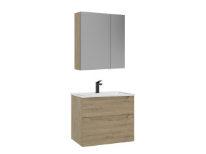 Set mobile lavabo con specchio (2 pezzi) "Messina 65 v2" - 65 x 45 x 55 cm - Rovere