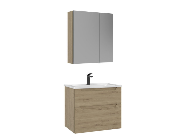 Set mobile lavabo con specchio (2 pezzi) "Messina 65 v2" - 65 x 45 x 55 cm - Rovere