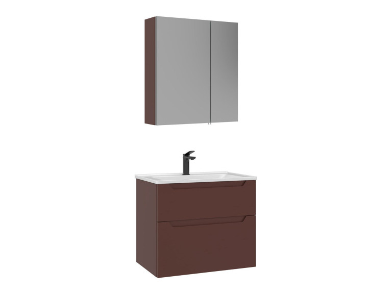 Set mobile lavabo con specchio (2 pezzi) "Messina 65 v2" - 65 x 45 x 55 cm - Rosso opaco