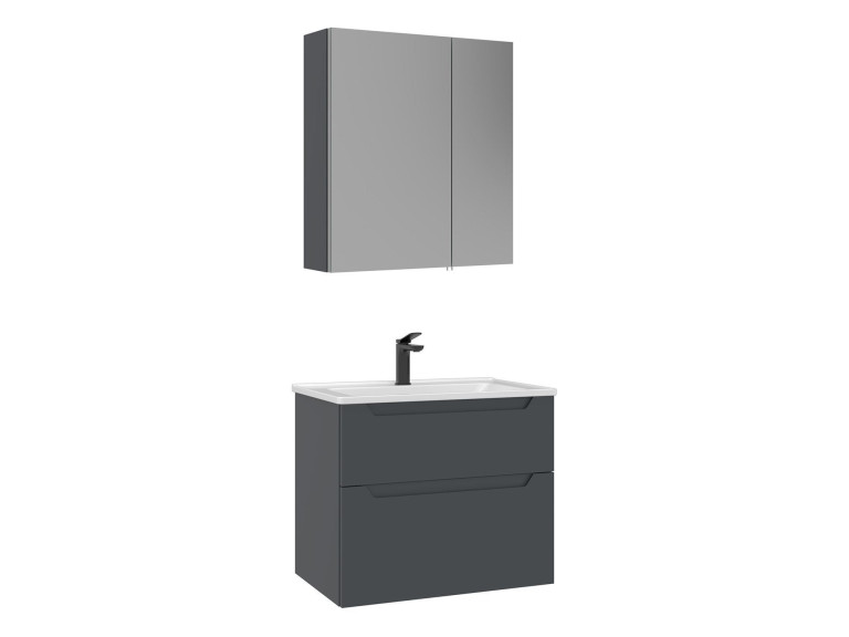 Set mobile lavabo con specchio (2 pezzi) "Messina 65 v2" - 65 x 45 x 55 cm - Antracite opaco