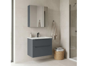 Set mobile lavabo con specchio (2 pezzi) "Messina 65 v2" - 65 x 45 x 55 cm - Antracite opaco 2