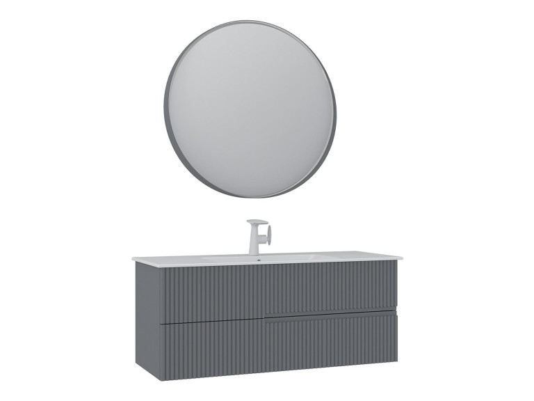 Set mobile lavabo con specchio (2 pezzi) "Moonlight 120 v2" - 121 x 51 x 51 cm - Grigio opaco