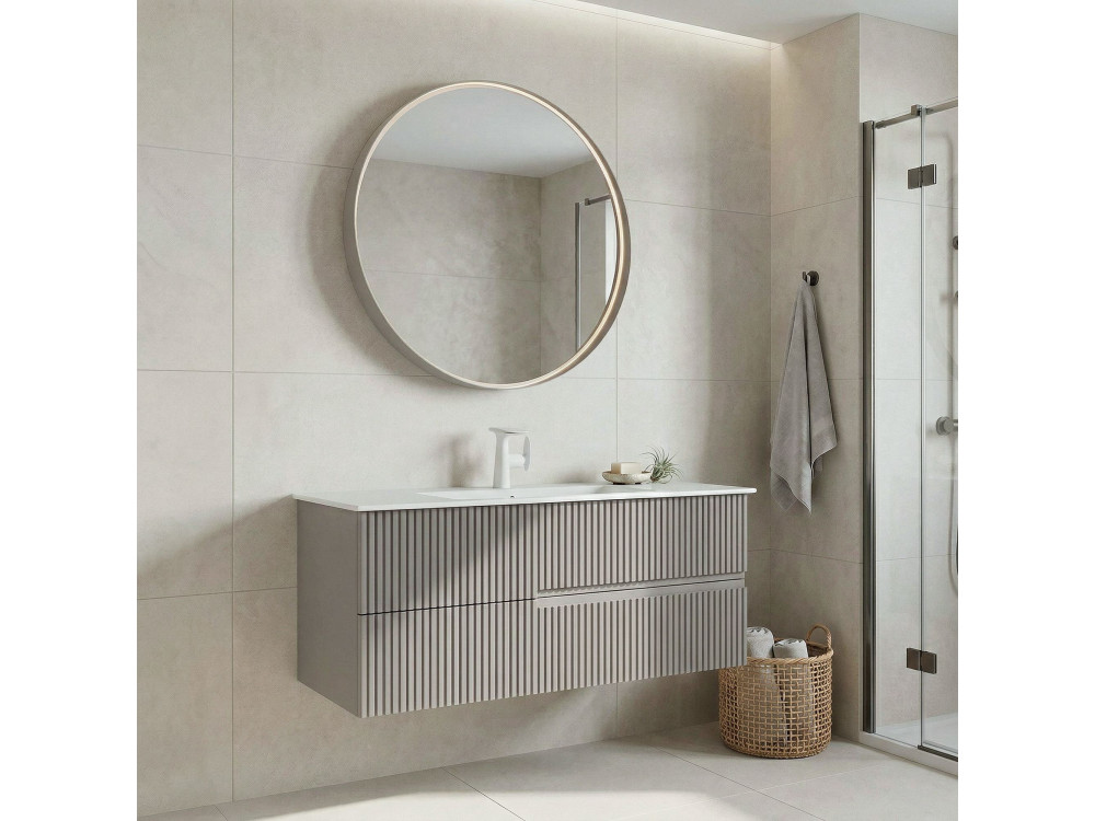 Set mobile lavabo con specchio (2 pezzi) "Moonlight 120 v2" - 121 x 51 x 51 cm - Matte Mink