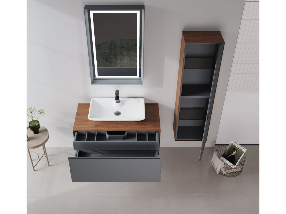 Mobile lavabo "Craft 100" - 100 x 50 x 40 cm - Noce / Antracite