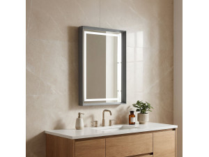 Specchio decorativo in legno "Craft 60 x 90 v2" - 60 x 10 x 90 cm - Grigio opaco 2