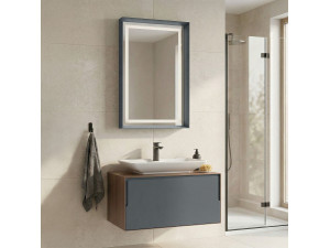 Set mobile lavabo con specchio (2 pezzi) "Craft 80" - 60 x 50 x 40 cm - Noce / Antracite / Bianco 2