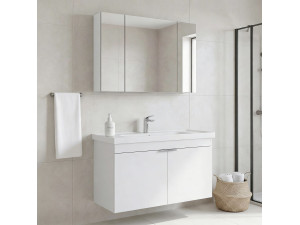 Set mobile lavabo con specchio (2 pezzi) "Desna 100" - 100 x 45 x 58 cm - Bianco opaco 2