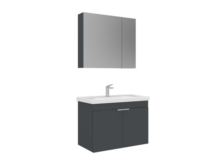 Set mobile lavabo con specchio (2 pezzi) "Desna 80" - 80 x 45 x 58 cm - Antracite opaco
