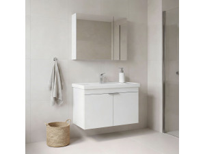 Set mobile lavabo con specchio (2 pezzi) "Desna 80" - 80 x 45 x 58 cm - Bianco opaco 2